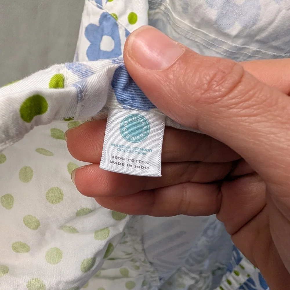 Martha Stewart Blue Floral and Green Dot Cotton Apron